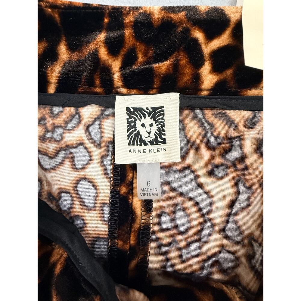 Anne Klein Pants Womens 6 Brown Leopard Print Velvet Flared Trousers Boho NWT - Picture 7 of 9